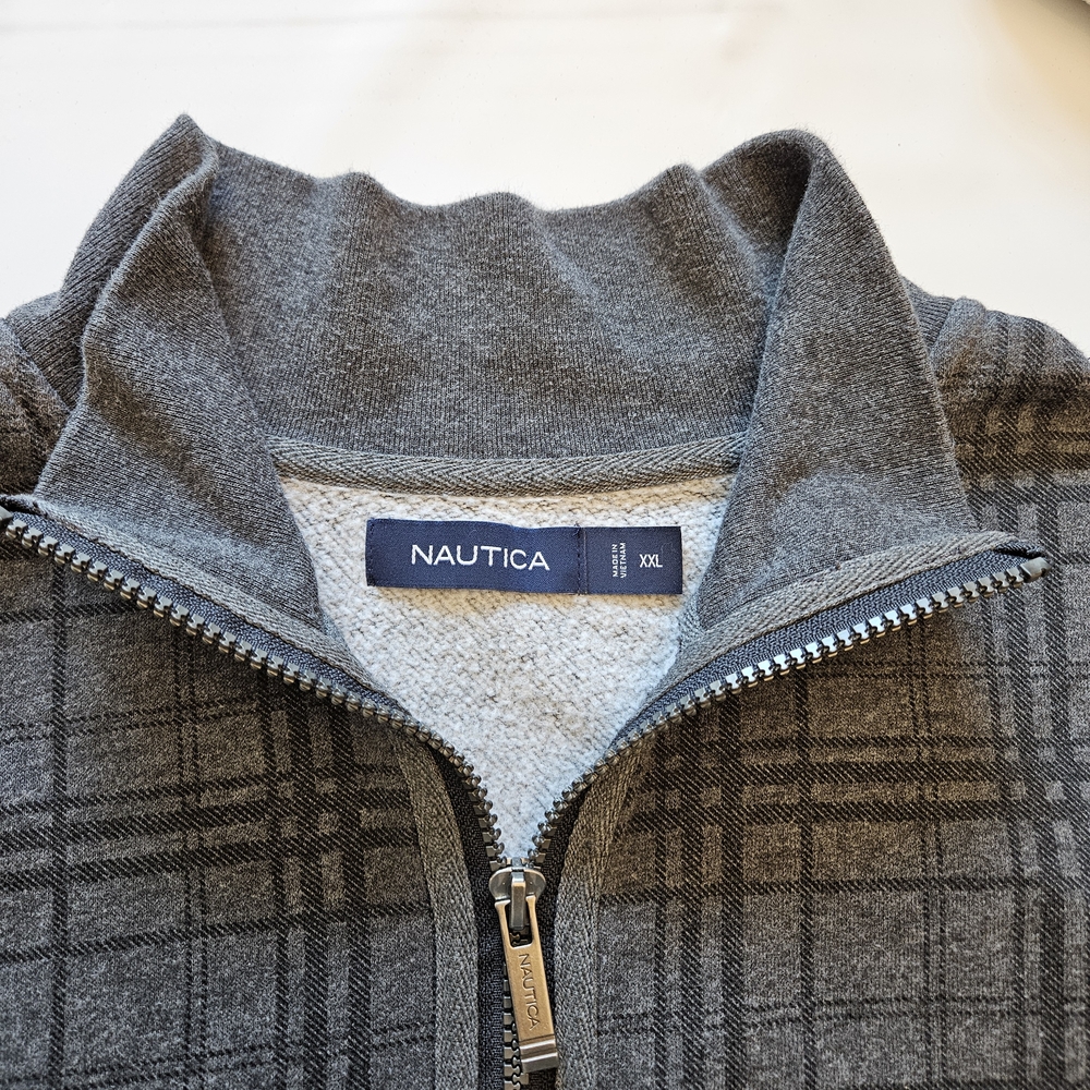 Nautica Men's Gray Checkered Zip-Up Sweater